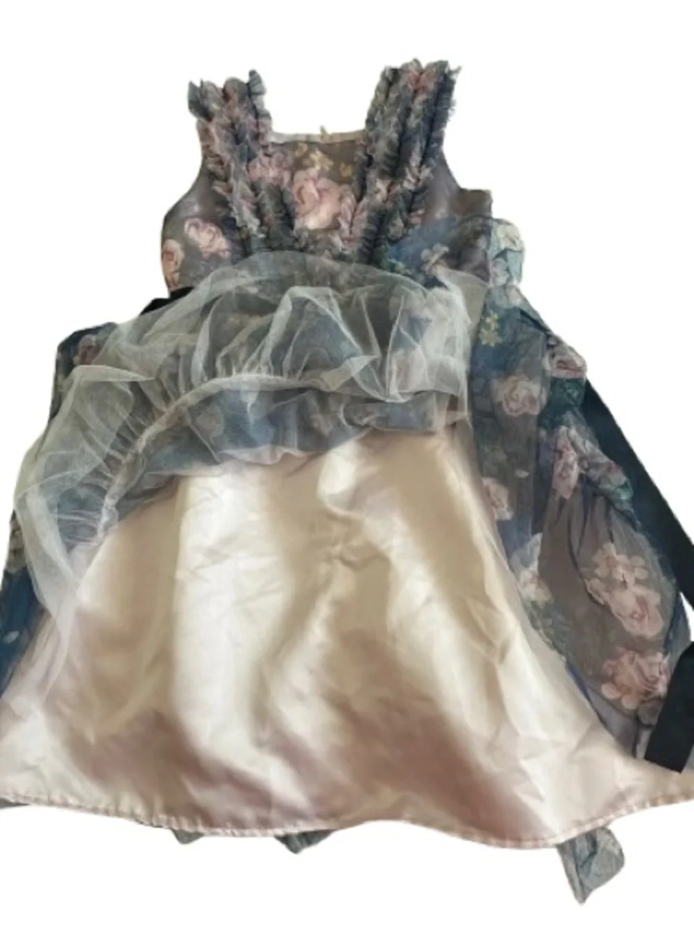 Kensie Girl Size 12 Pink Floral on Navy Tiered Ruffle Formal Dress Fully Lined